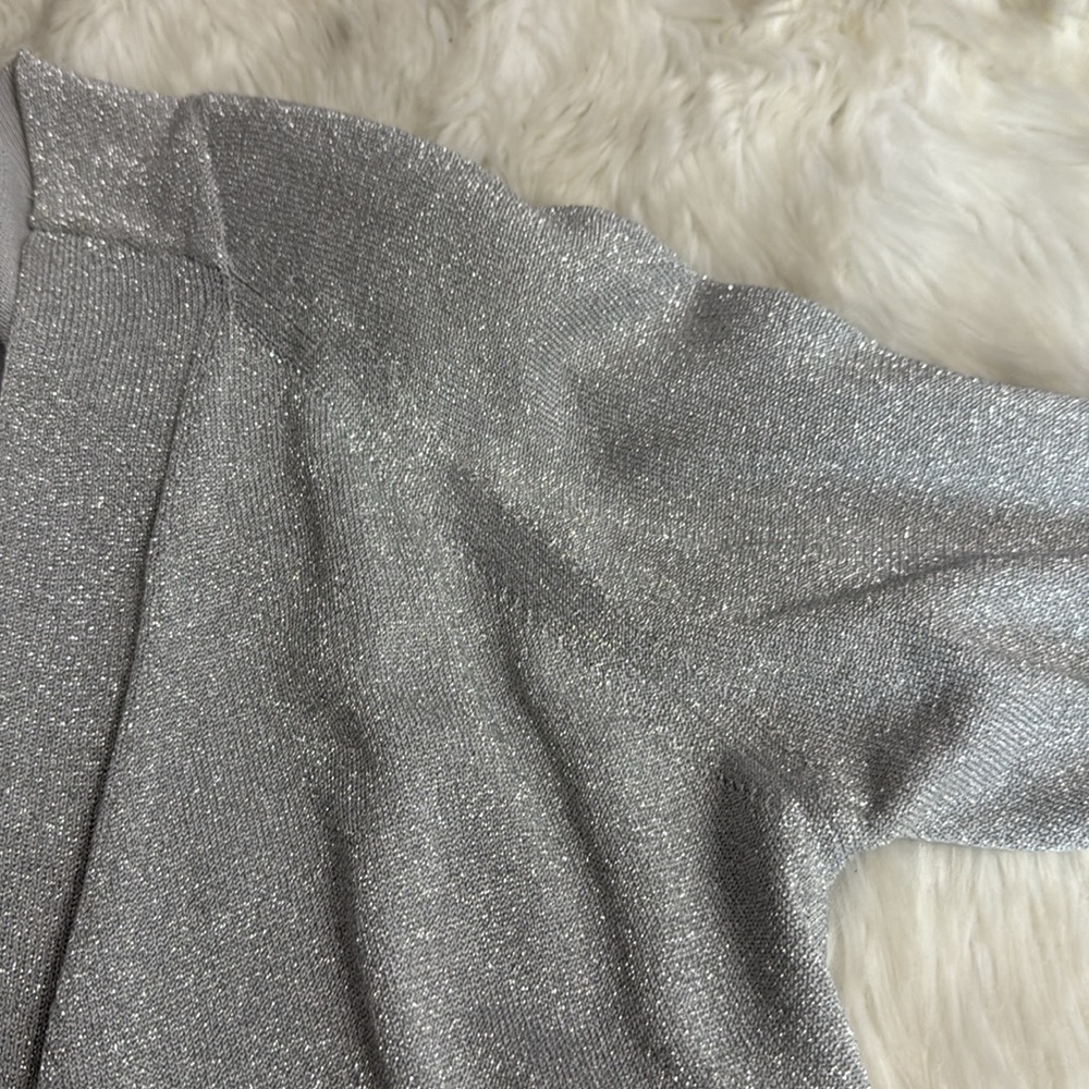 Escada Silver Shimmer Open Front Knit Cardigan Long Sleeve Luxury - Picture 10 of 12